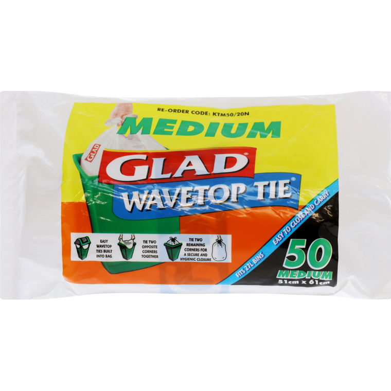 Glad Wavetop Tie Kitchen Tidy Bags Medium 50pk