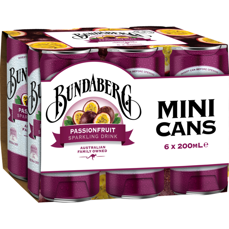 Bundaberg Passionfruit Sparkling Drink Mini Cans 6pk x 200ml