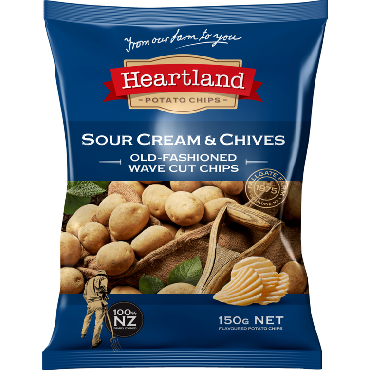 Heartland Sour Cream & Chives Old Fashioned Wave Cut Potato Chips 150g