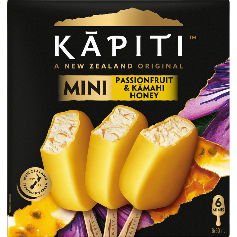 Kapiti Passionfruit & Yoghurt Ice Cream Minis On Stick 6pk x 60ml