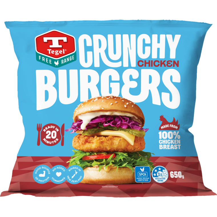 Tegel Frozen Free Range Crunch Chicken Burgers 650g
