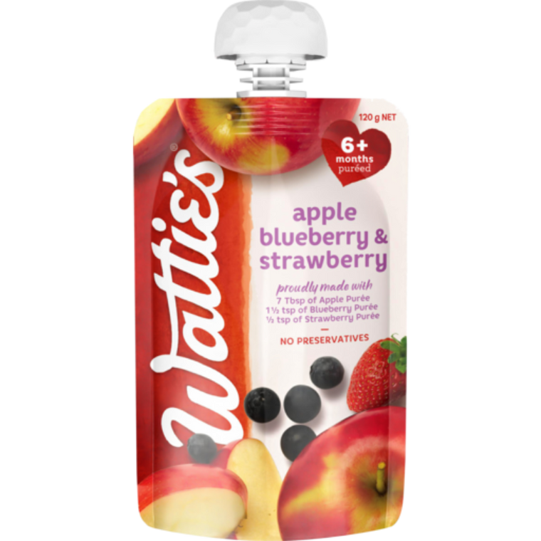 Watties Apple Blueberry & Strawberry Baby Food 6+ Months Pouch 120g