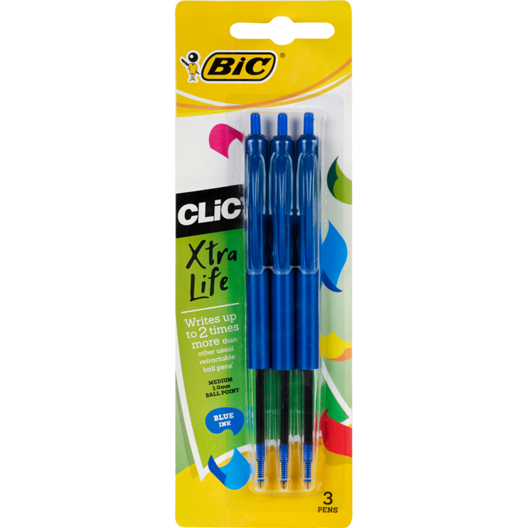 Bic Clic Pens Blue 3pk