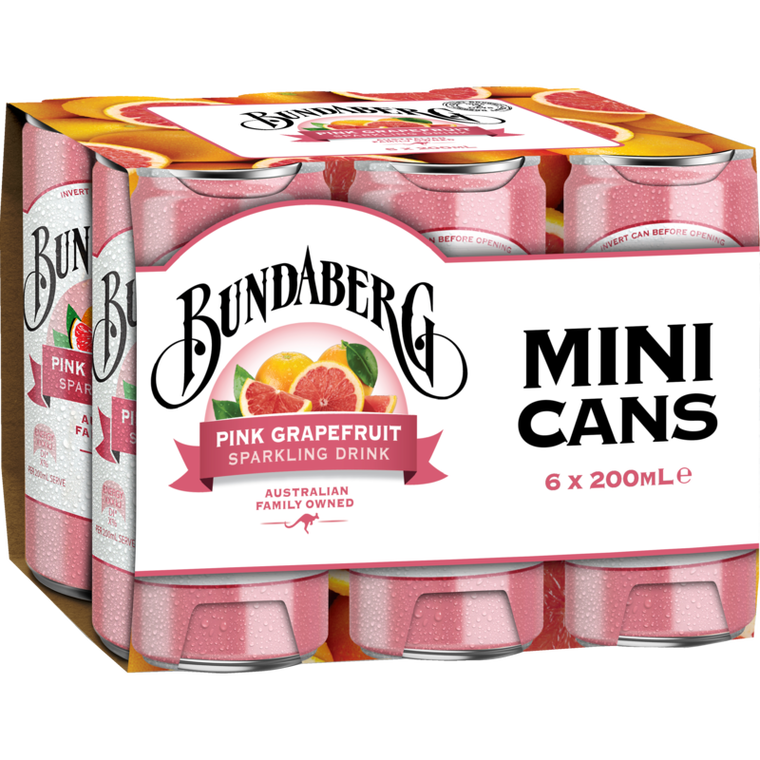 Bundaberg Pink Grapefruit Sparkling Drink Mini Cans 6pk x 200ml