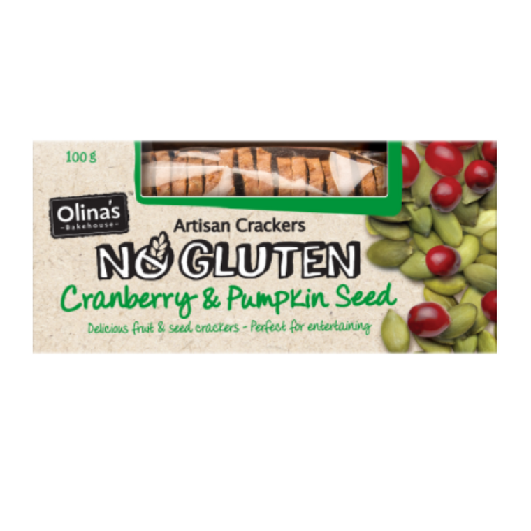 Olinas Bakehouse No Gluten Cranberry & Pumpkin Seed Artisan Crackers 100g