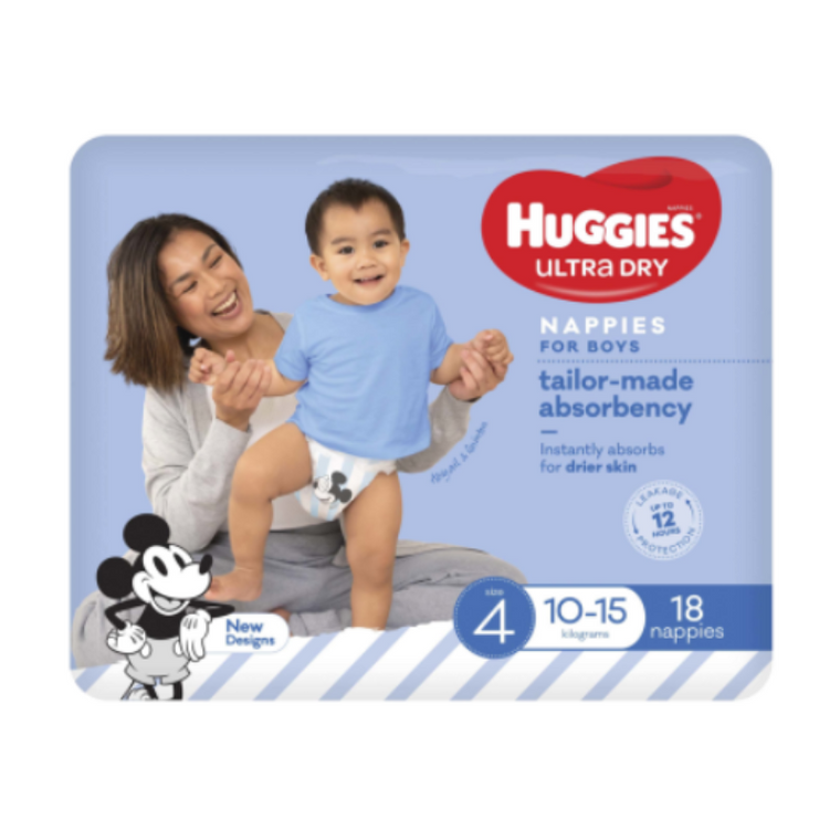 Huggies Ultra Dry Toddler Boy Size 4 Nappies 18pk