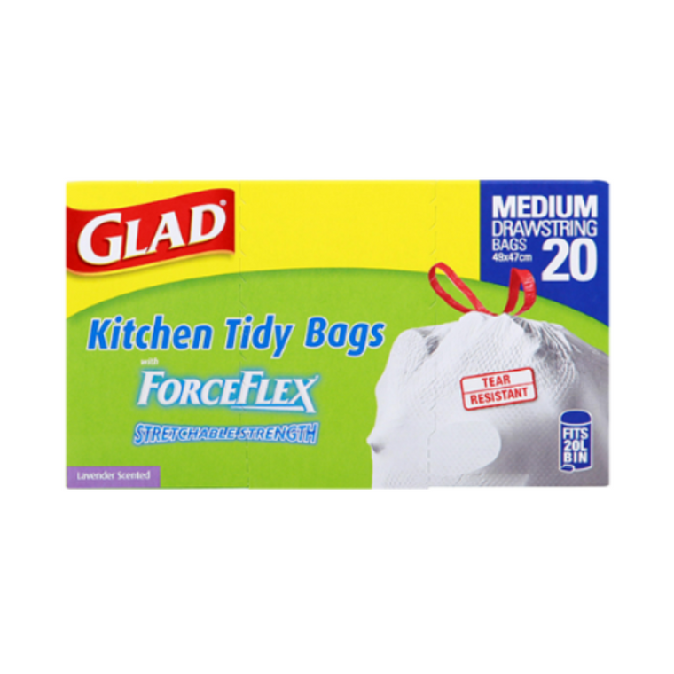 Glad Drawstring Kitchen Tidy Bags Medium 20pk 48x47cm