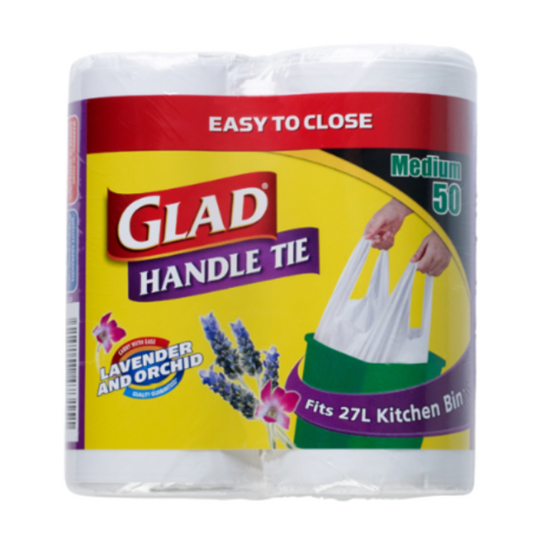 Glad Lavender Handle Tie Kitchen Tidy Bags Medium Twin 50pk