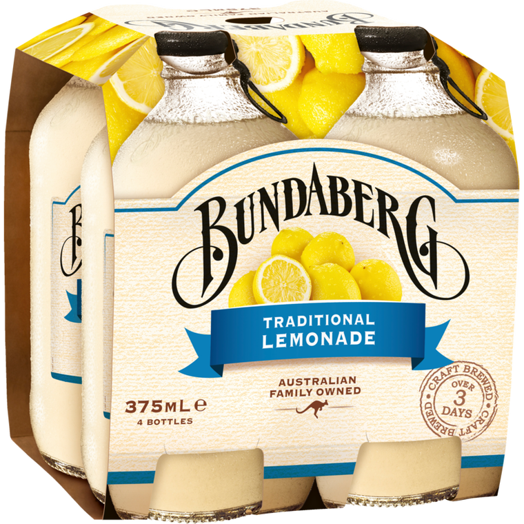 Bundaberg Traditional Lemonade Soft Drink 4pk x 375ml