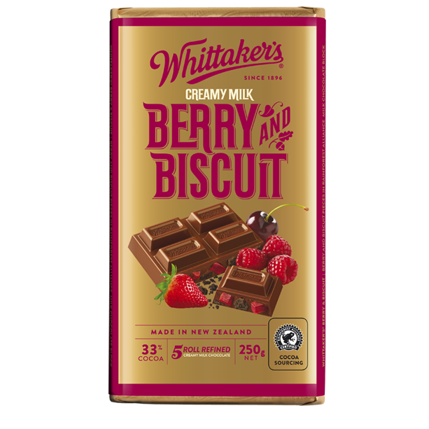 Whittakers 33% Cocoa Berry & Biscuit Chocolate Block 250g