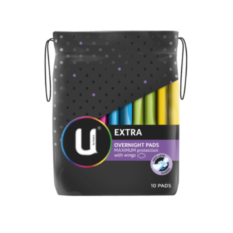 U by Kotex Extra Overnight Regular Pads With Wings 10pk