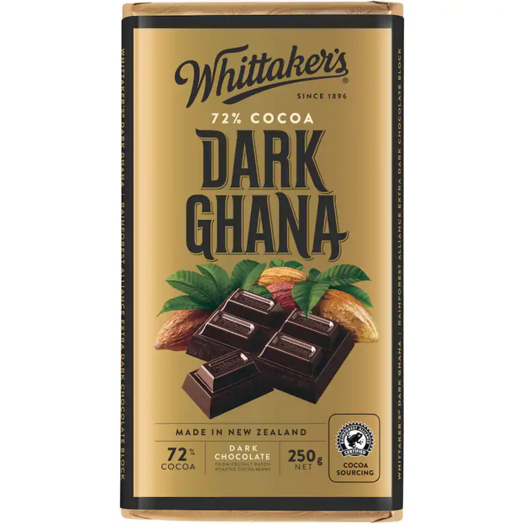 Whittakers 72% Cocoa Dark Ghana Dark Chocolate Block 250g