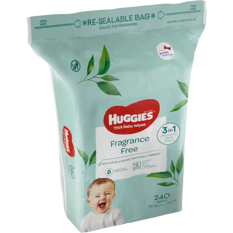 Huggies  Fragrance Free Thick Baby Wipes Refill 240pk