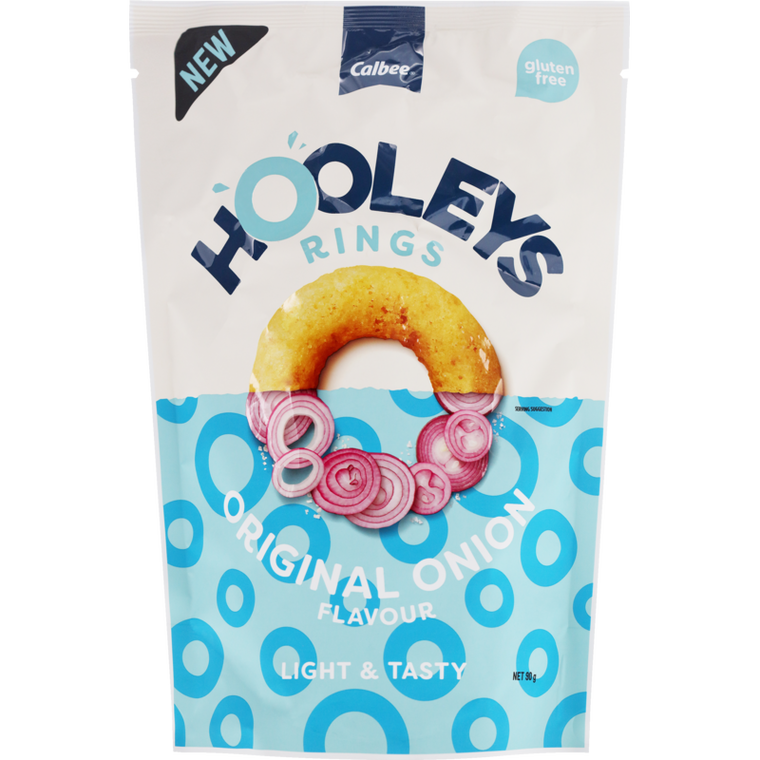 Calbee Hooleys Rings Original Onion Flavour Corn Snacks 90g