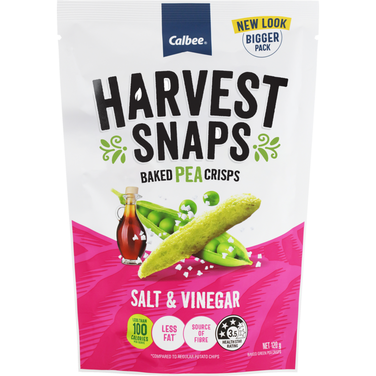 Calbee Harvest Snaps Salt & Vinegar Baked Pea Crisps 120g