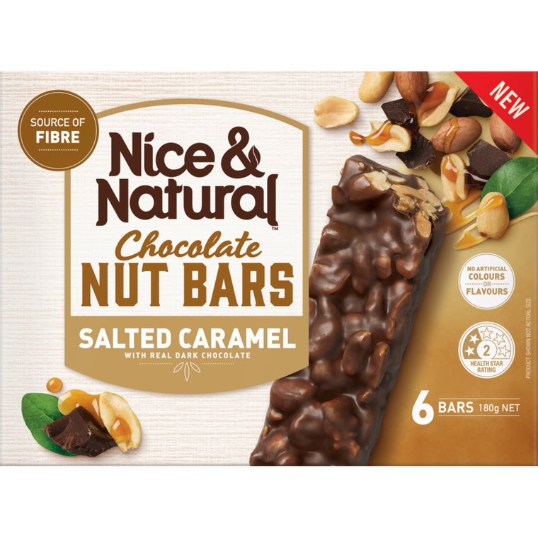 Nice & Natural Chocolate Nut Bars Salted Caramel 6pk 180g