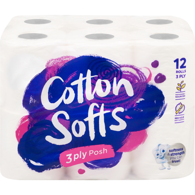 Cotton Softs Posh White 3ply Toilet Tissue 12pk