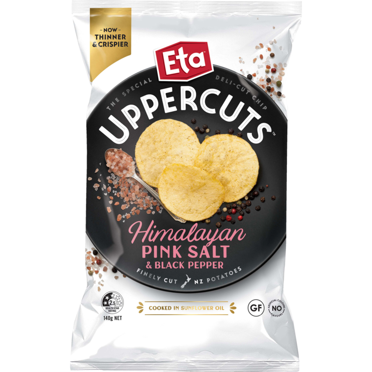 Eta Uppercuts Deli Cut Himalayan Pink Salt & Black Pepper Chips 140g