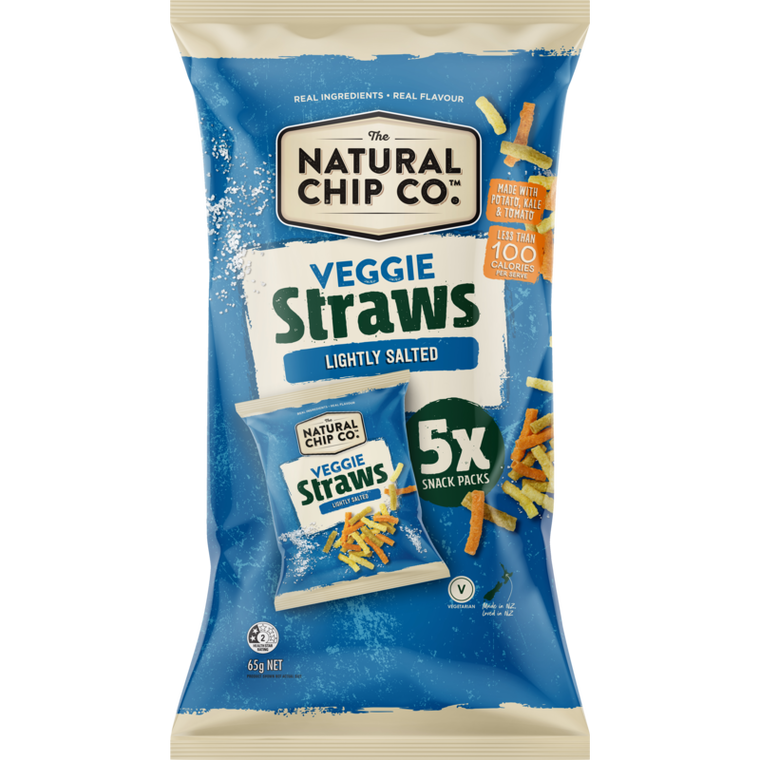 The Natural Chip Co Lightly Salted Veggie Straws Snack Packs 5pk 65g