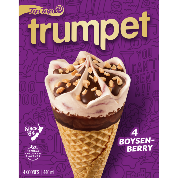 Tip Top Trumpet Boysenberry Ice Cream On Cone 4pk