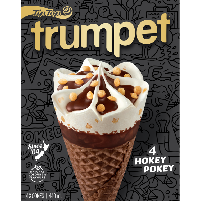 Tip Top Trumpet Hokey Pokey Ice Cream On Cone 4pk x 110ml