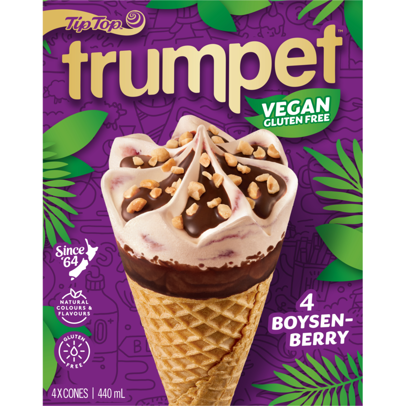 Tip Top Trumpet Vegan Boysenberry Ice Cream On Cone 4pk