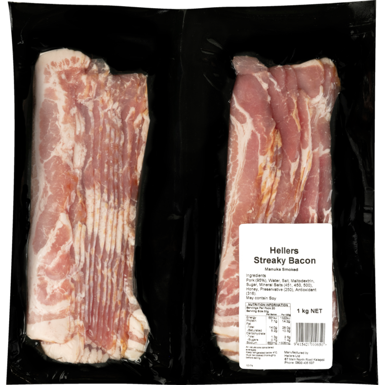 Hellers Twin Streaky Bacon Plain Pack 1kg