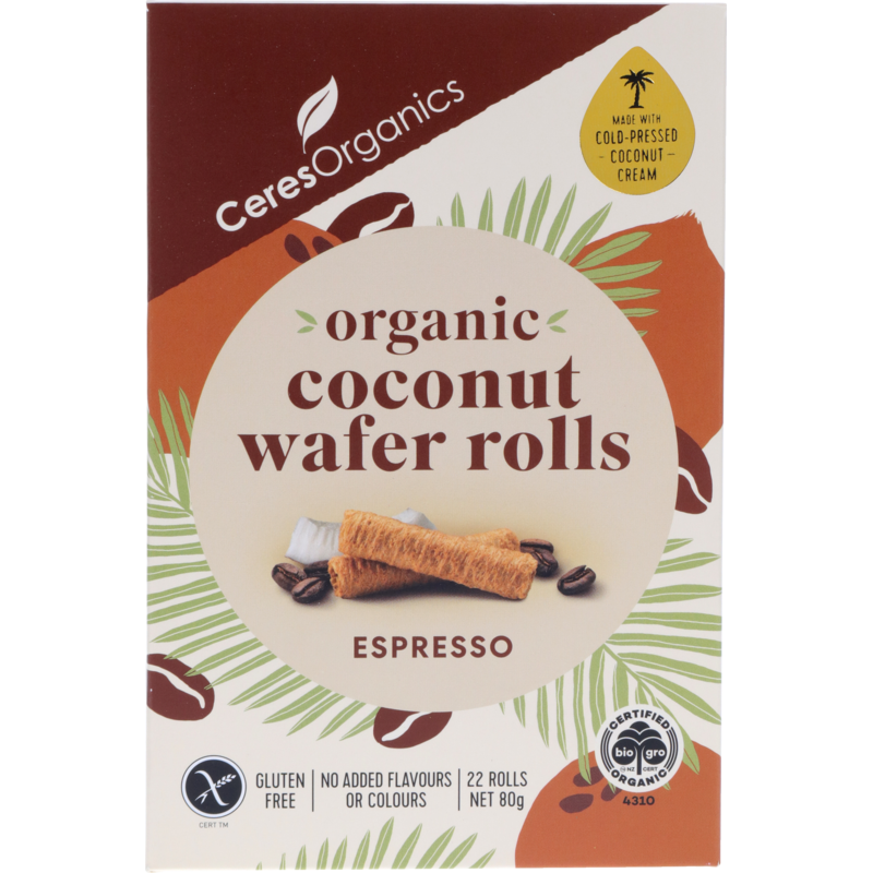 Ceres Organics Coconut Wafer Rolls Espresso GF 80g