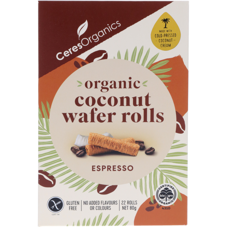 Ceres Organics Coconut Wafer Rolls Espresso GF 80g