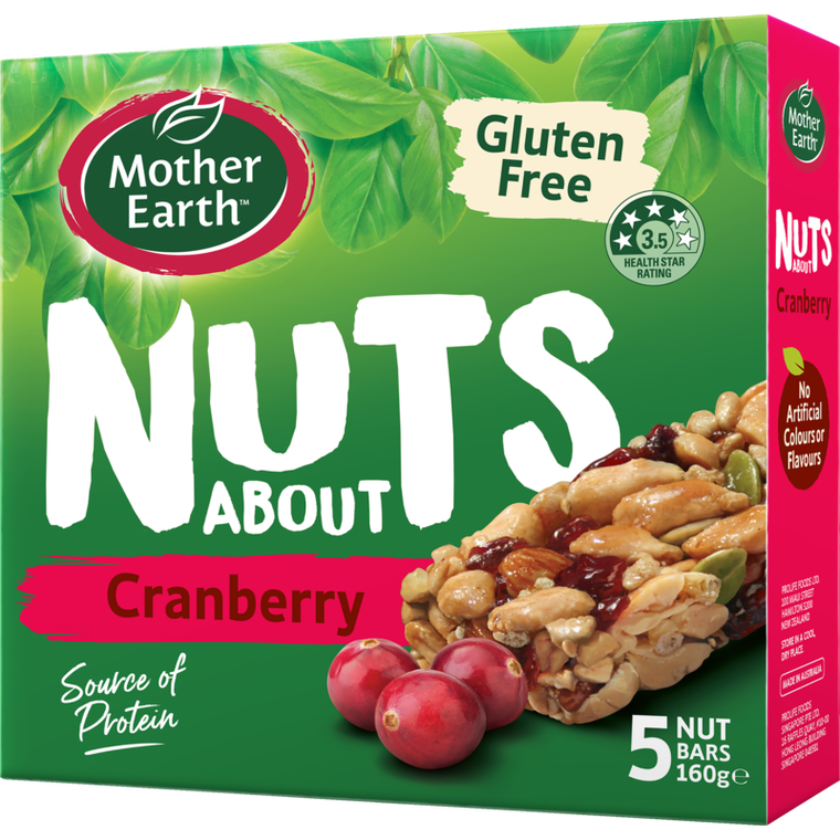 Mother Earth Nuts About Cranberry Nut Bars 5pk 160g