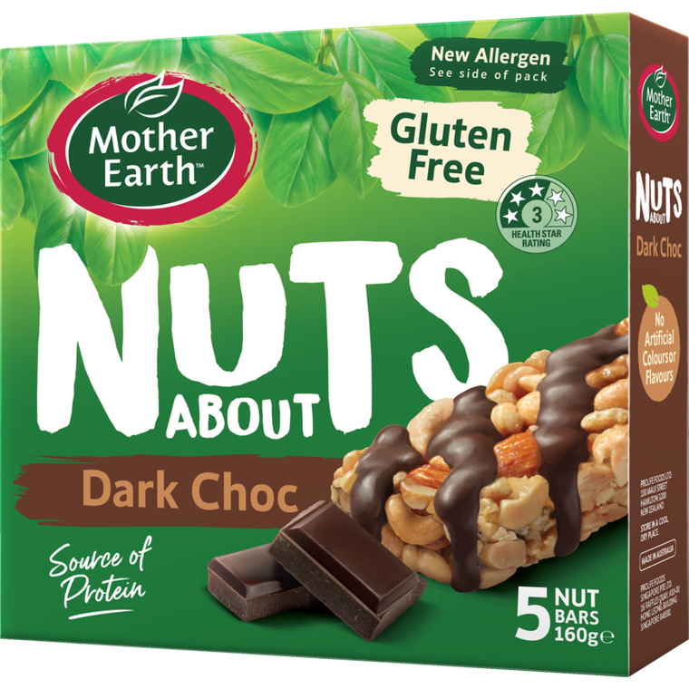 Mother Earth Nuts About Dark Choc Nut Bars 5pk 160g