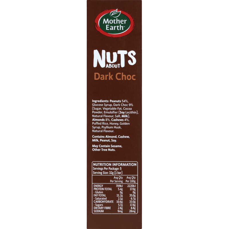 Mother Earth Nuts About Dark Choc Nut Bars 5pk 160g