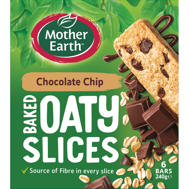 Mother Earth Baked Oaty Slices Choc Chip 240g