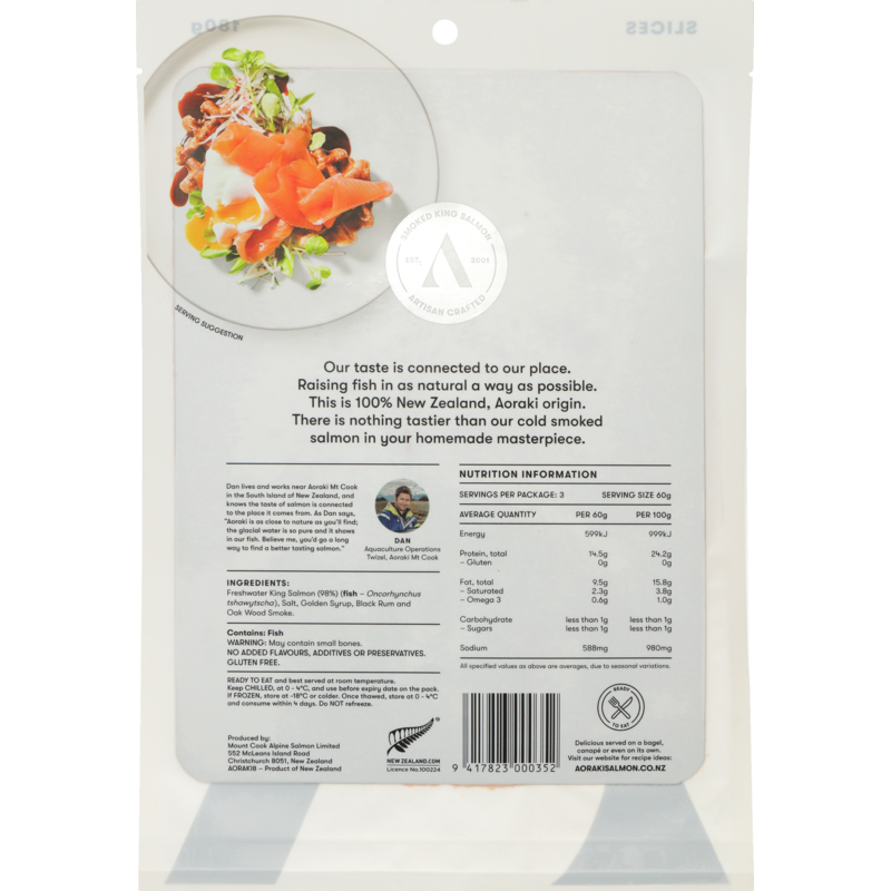 Aoraki Cold Smoked Salmon Slices 180g Original