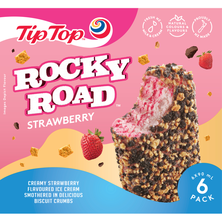 Tip Top Ice Cream Rocky Road Strawberry Bar 6pk 540ml