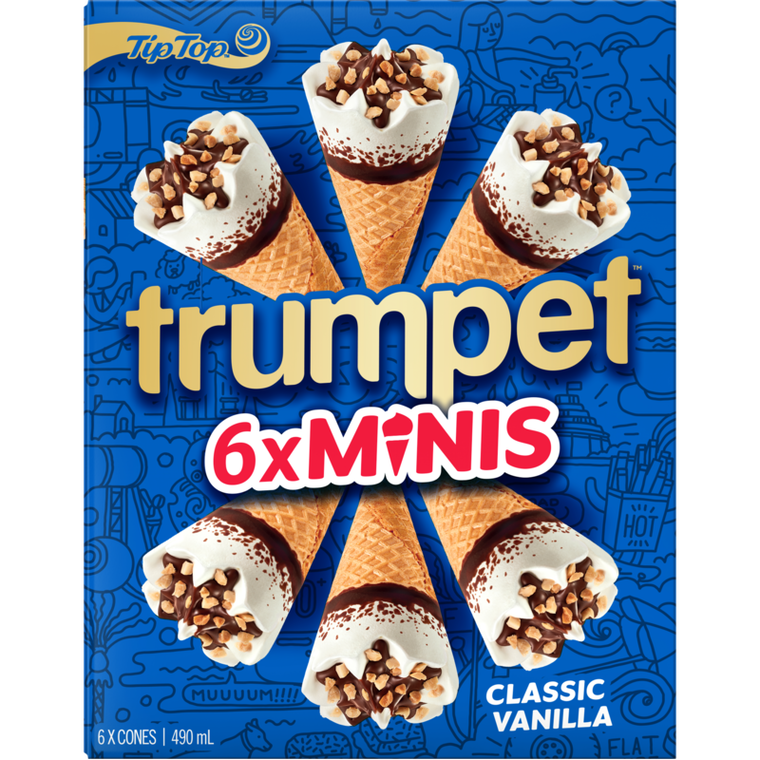 Tip Top Trumpet Mini Vanilla Ice Cream On Cone 6pk 490ml