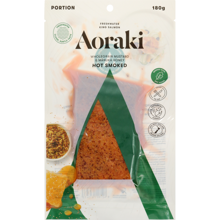 Aoraki Hot Smoked Salmon Portion 180g Wholegrain Mustard & Manuka Honey