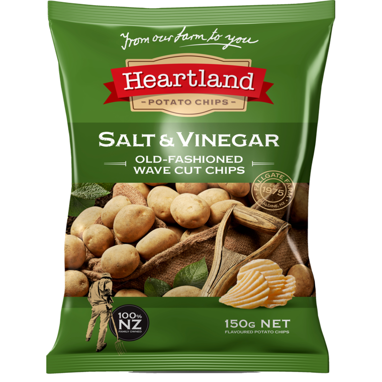 Heartland Salt & Vinegar Old Fashioned Wave Cut Potato Chip 150g