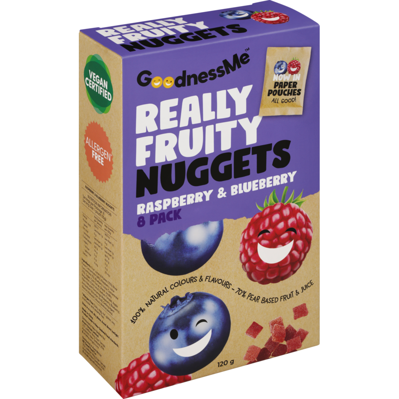 GoodnessMe Really Fruity Raspberry & Blueberry Fruit Nuggets 8pk 120g