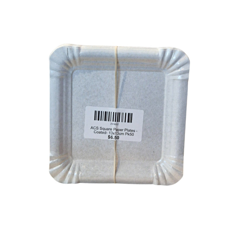 ACS Square Paper Plates -Coated- 13x13cm Pk50