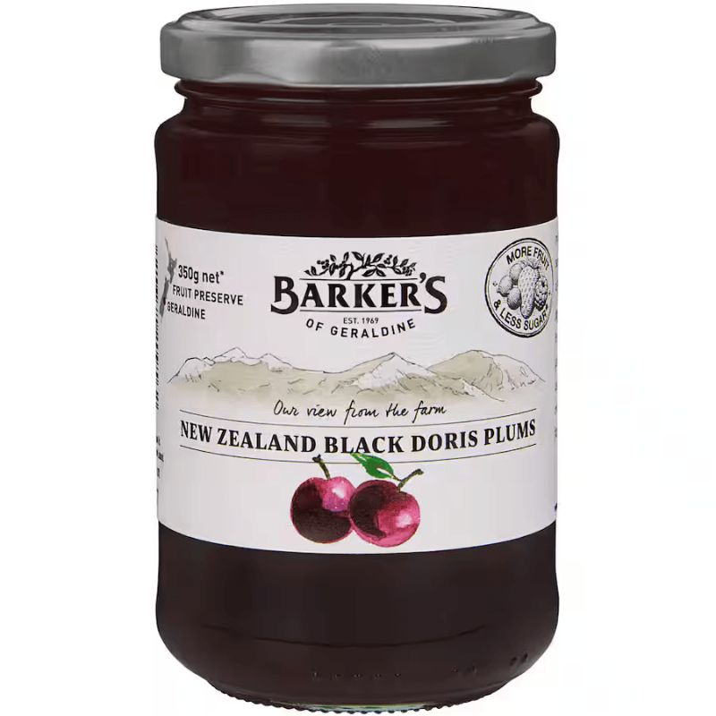 Barkers NZ Black Doris Plums Preserve 350g