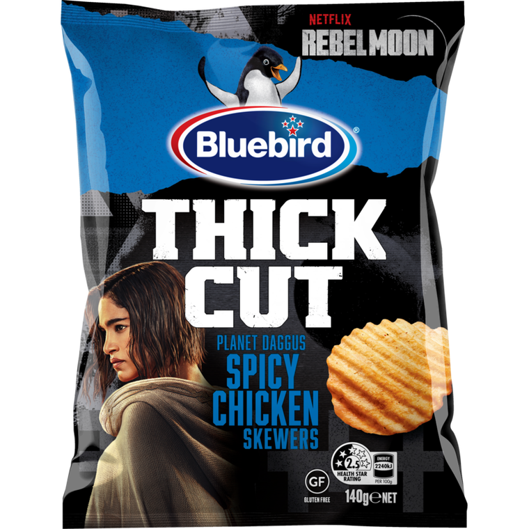 Bluebird Thick Cut Spicy Chicken Skewers Flavoured Potato Chips 140g