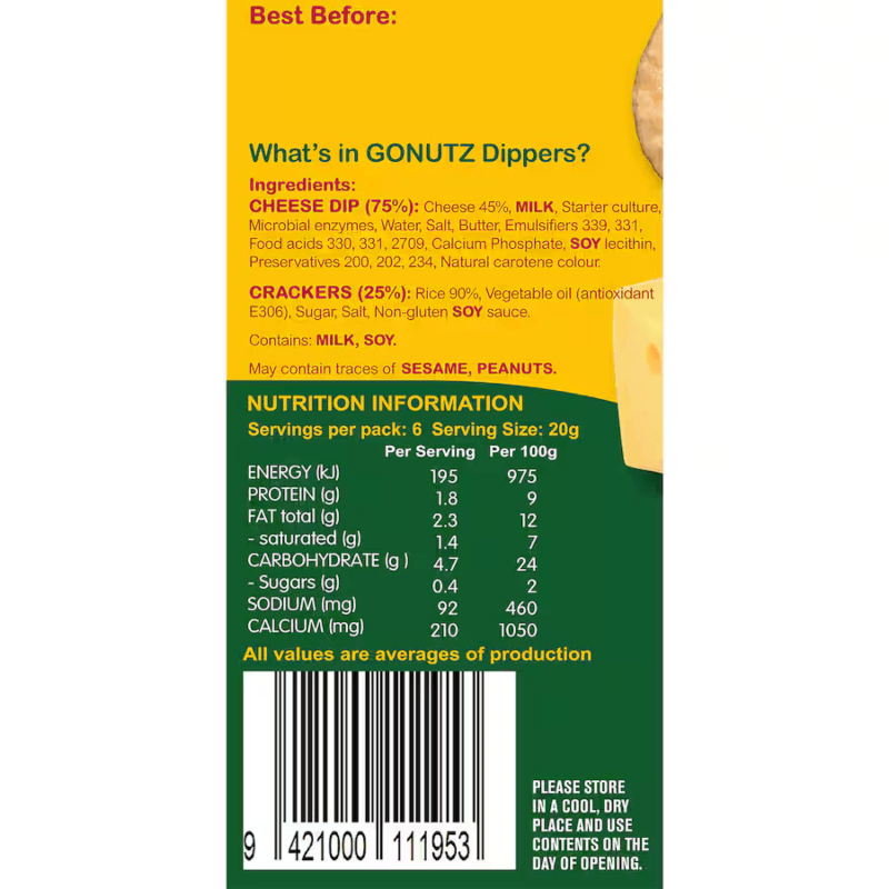 GoNutz Cheese Dippers with Rice Crackers 6pk