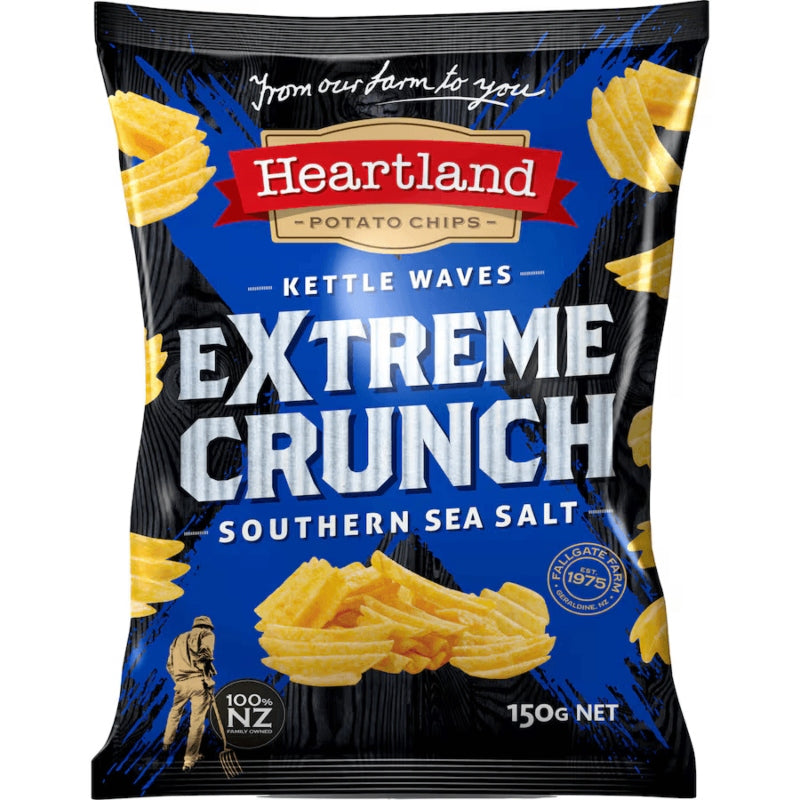 Heartland Extreme Crunch Southern Sea Salt Kettle Waves Potato Chips 150g