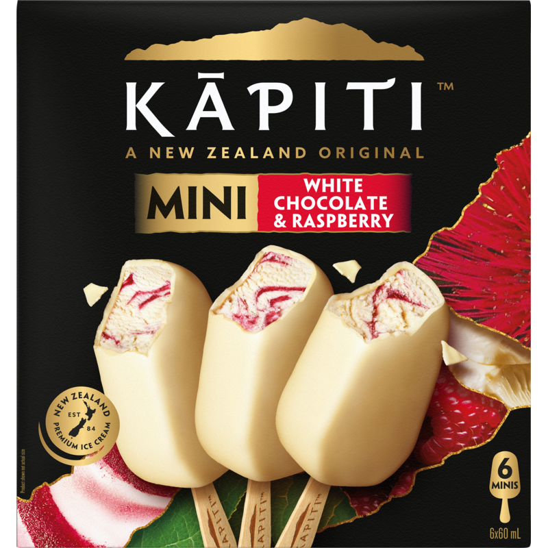 Kapiti White Chocolate & Raspberry Ice Cream Minis On Stick 6pk x 60ml