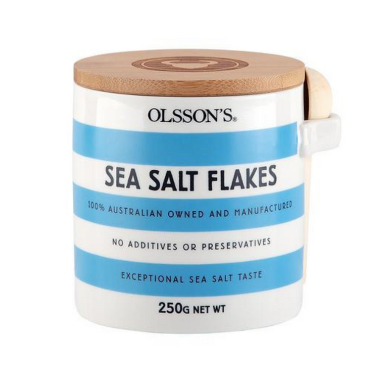 Olssons Sea Salt Flakes Stoneware Stripe Jar Blue 250g