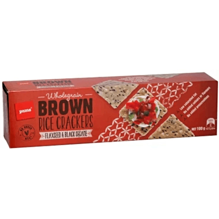 Pams Brown Rice Crackers Flaxseed & Black Sesame 100g