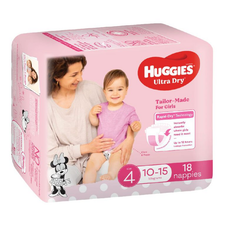 Huggies Ultra Dry Toddler Girl Size 4 Nappies 18pk