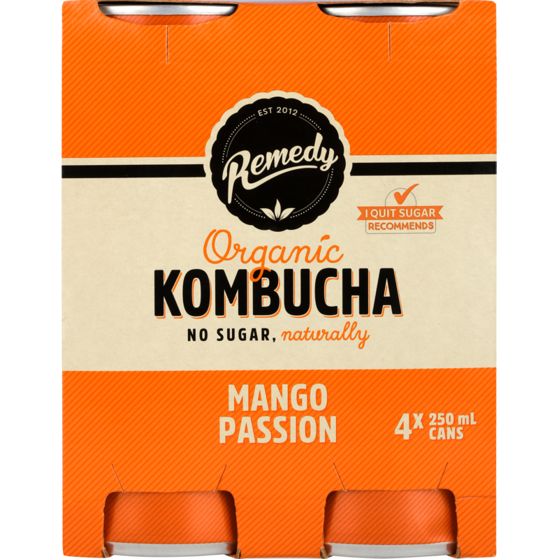 Remedy Organic Kombucha Mango Passion 250ml 4pk
