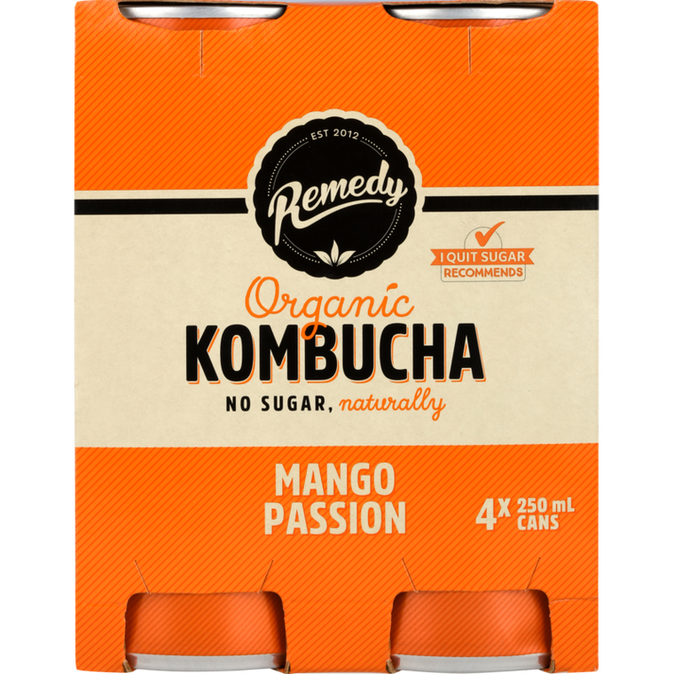 Remedy Organic Kombucha Mango Passion 250ml 4pk